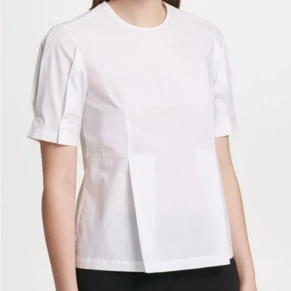 White Cotton Pintuck Blouse Size XL Short Sleeve Top Workwear Classic - Picture 7 of 7